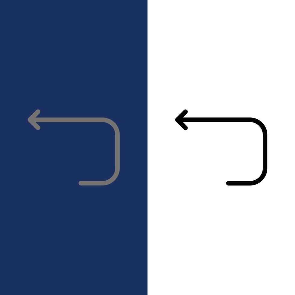 Pfeil Schleife Schleife Pfeil zurück Symbole flach und Linie gefüllt Symbolsatz Vektor blauen Hintergrund
