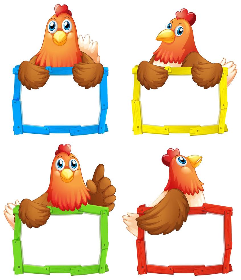 leere Zeichenvorlagen mit Hühnern auf weißem Hintergrund vektor