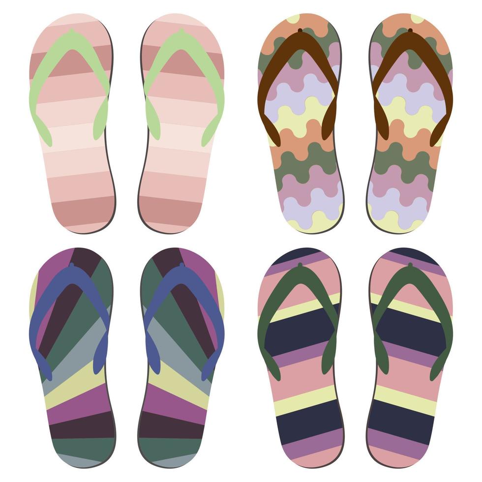 Set Strandschuhe. bunte Sommerstrandsandalen über weißem Hintergrund vektor