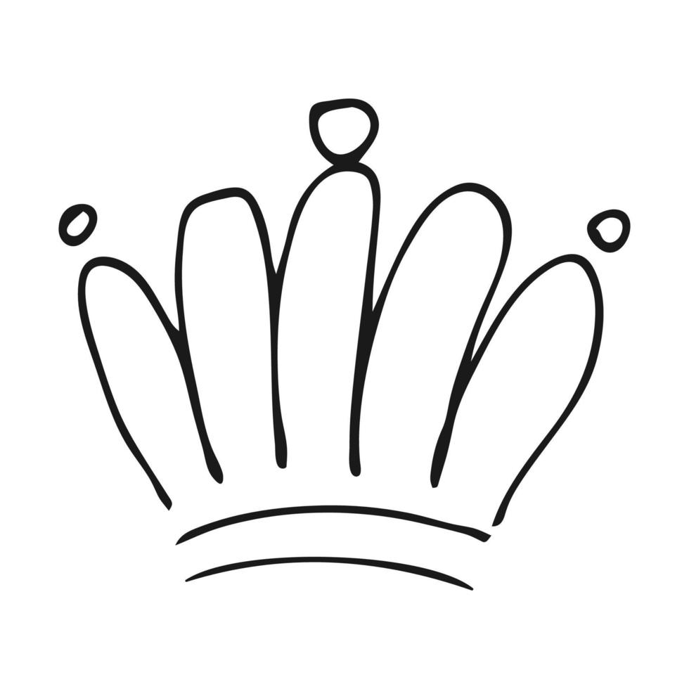 hand dragen krona. enkel graffiti skiss drottning eller kung krona. kunglig kejserlig kröning och monark symbol. svart borsta klotter isolerat på vit bakgrund. vektor illustration.