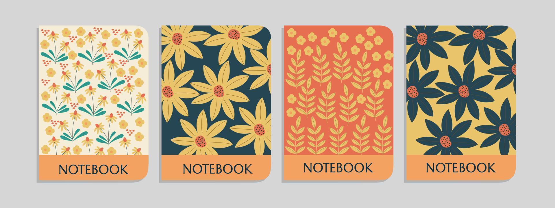 uppsättning av botanisk anteckningsbok omslag mallar med söt och Söt mönster.för anteckningsböcker, planerare, broschyrer, böcker, kataloger vektor