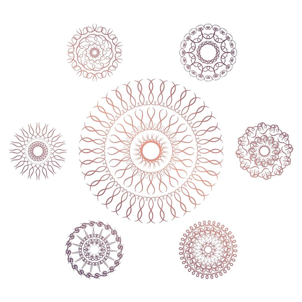 Satz von sieben geometrischen kreisförmigen Elementen. Vektormonogramm auf weißem Hintergrund. Vektor-Illustration vektor