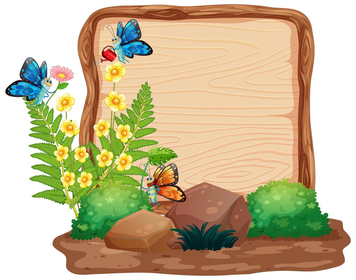 Zeichenvorlage mit Schmetterlingen im Garten vektor