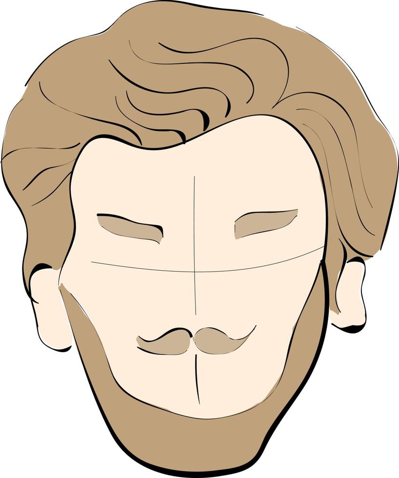 Porträt eines Mannes mit Bart und Schnurrbart, Illustration, Vektor auf weißem Hintergrund.