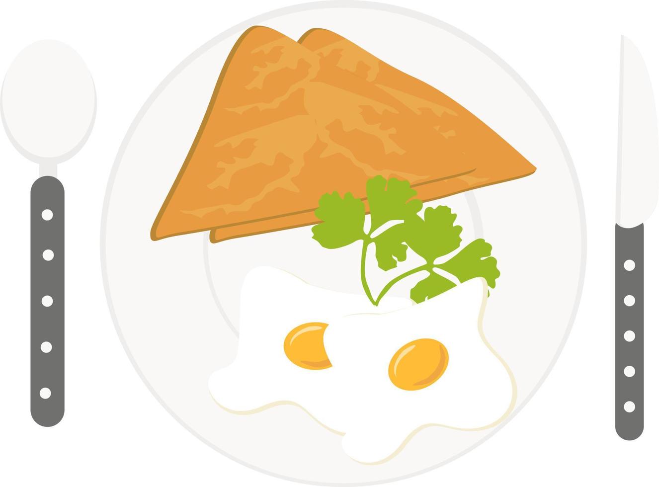 Eier und Toast, Illustration, Vektor auf weißem Hintergrund.