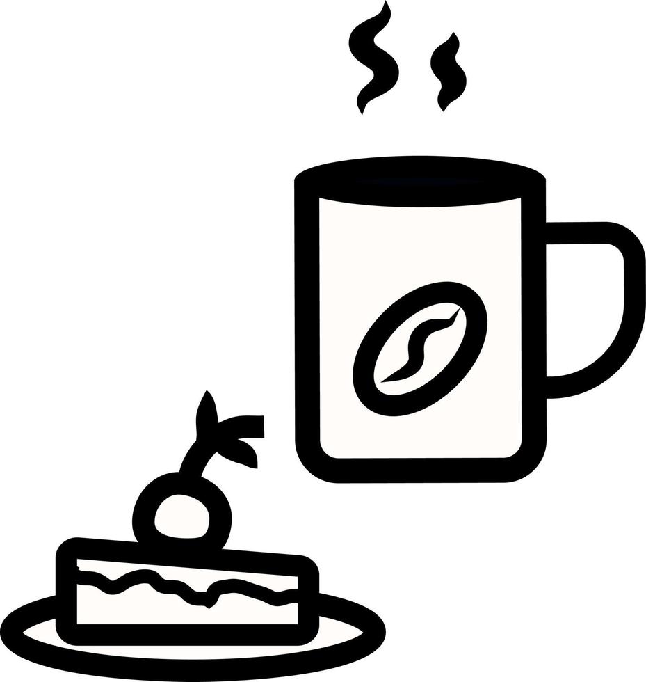 kaffe med skiva av kaka, illustration, vektor, på en vit bakgrund. vektor
