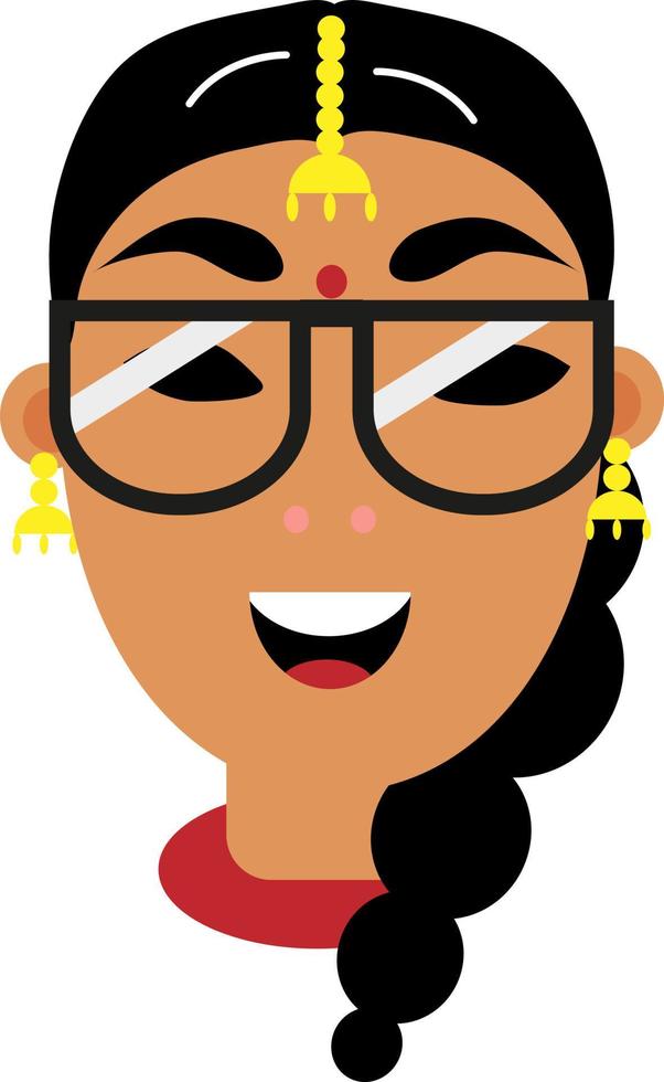 indisk flicka med glasögon, illustration, vektor på en vit bakgrund.