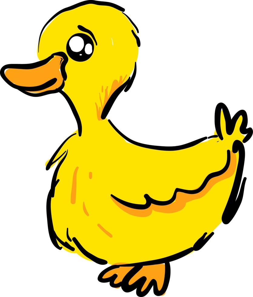 traurige kleine gelbe Ente, Illustration, Vektor auf weißem Hintergrund.