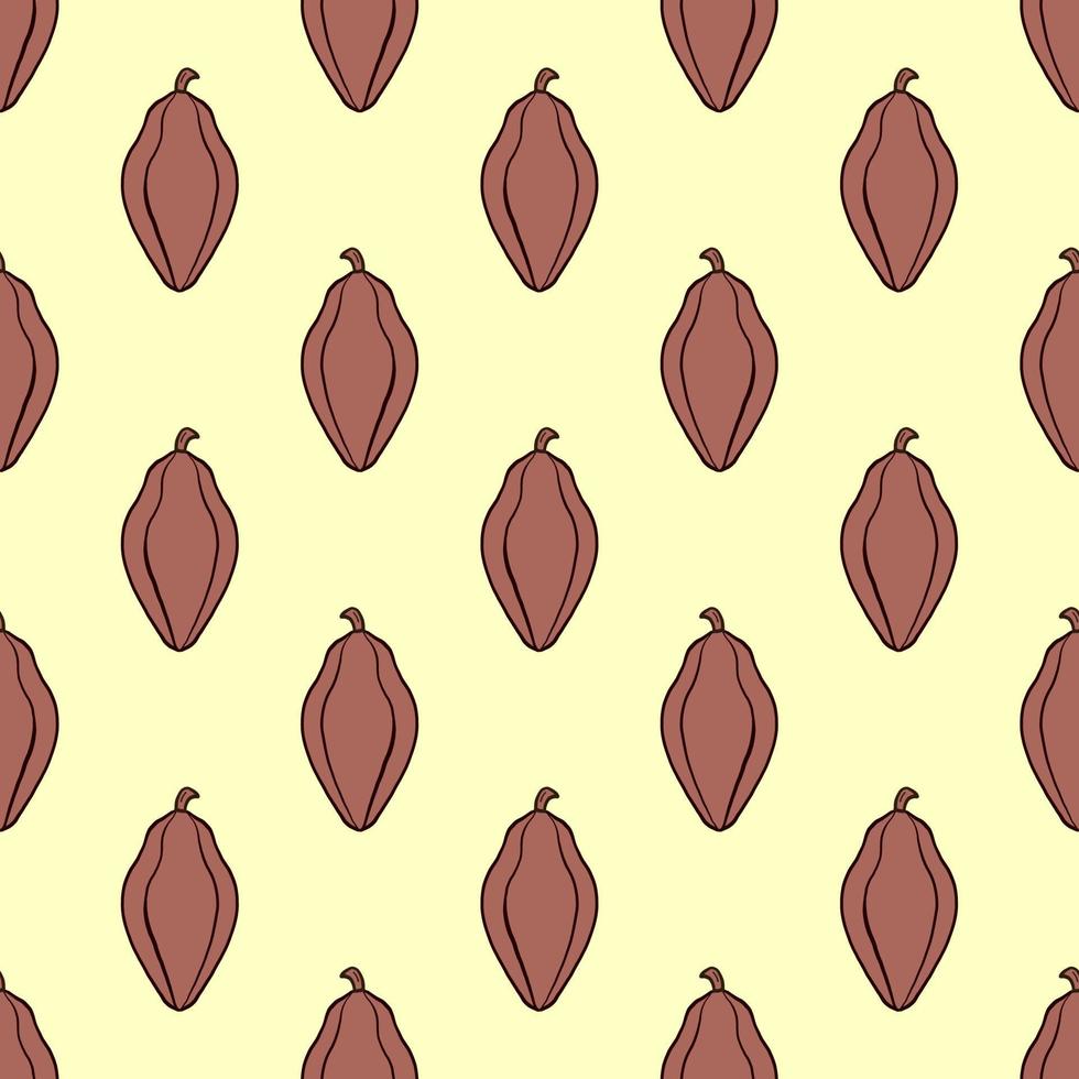 kakao böna, sömlös mönster på ljus gul bakgrund. vektor