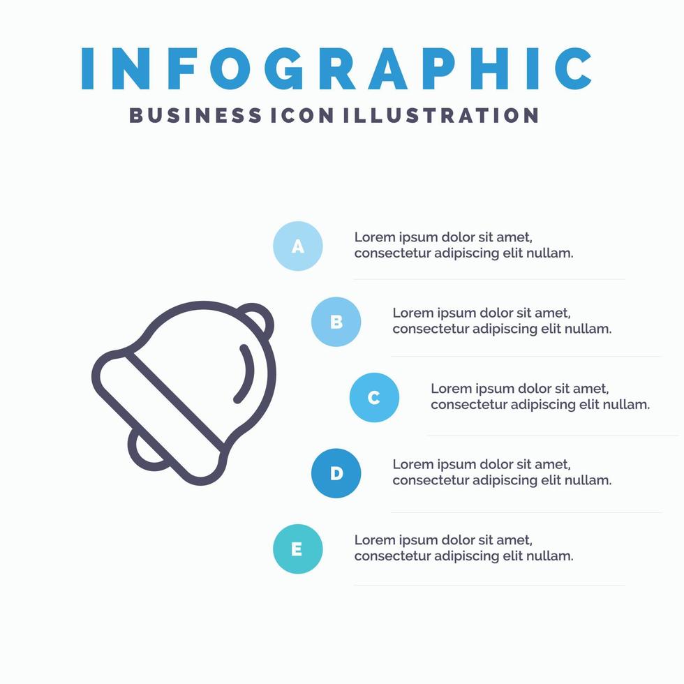 Symbol für Alarmglockenbildungslinie mit 5 Schritten Präsentation Infografiken Hintergrund vektor