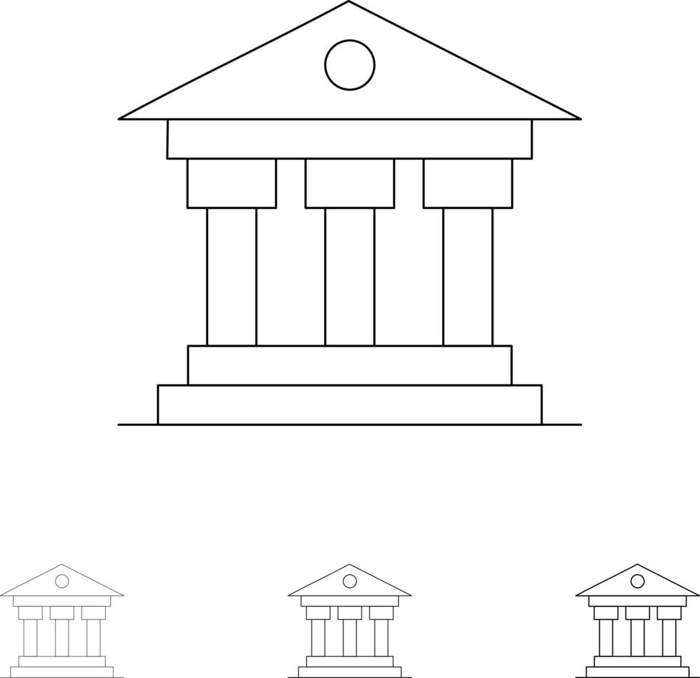 Bank institution pengar irland djärv och tunn svart linje ikon uppsättning vektor