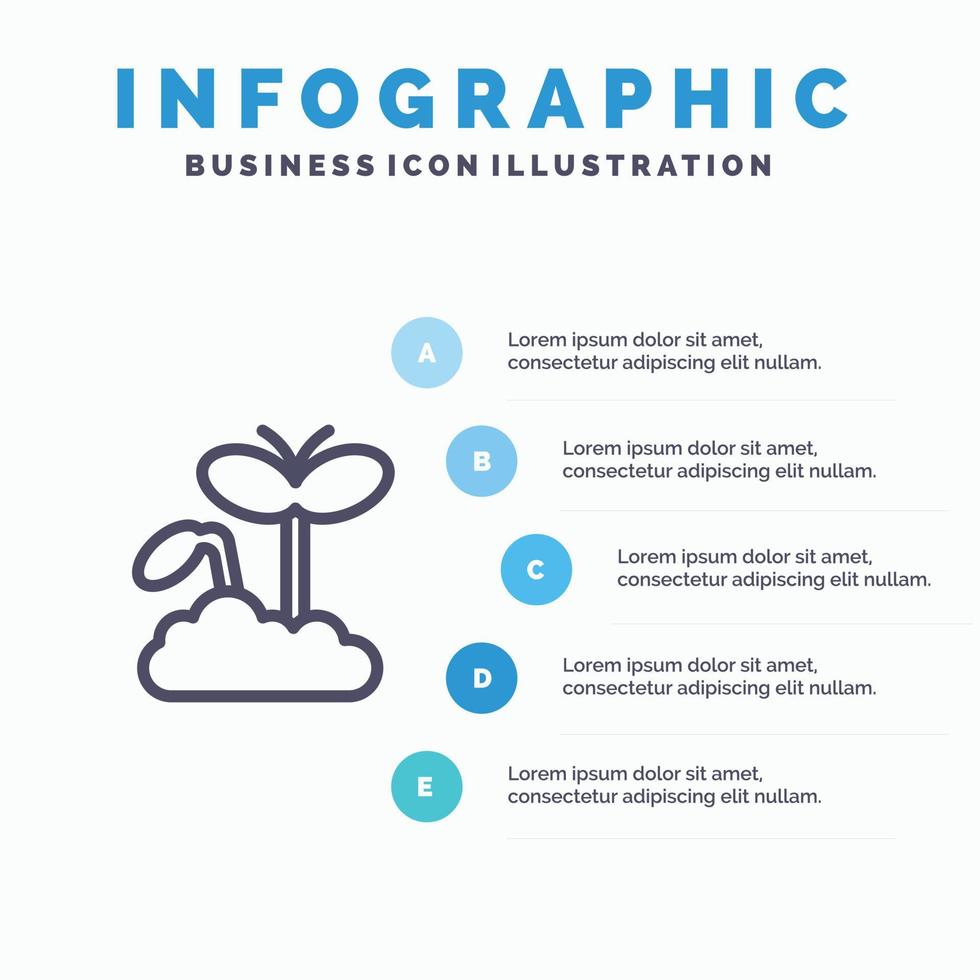 tillväxt öka mognad växt linje ikon med 5 steg presentation infographics bakgrund vektor