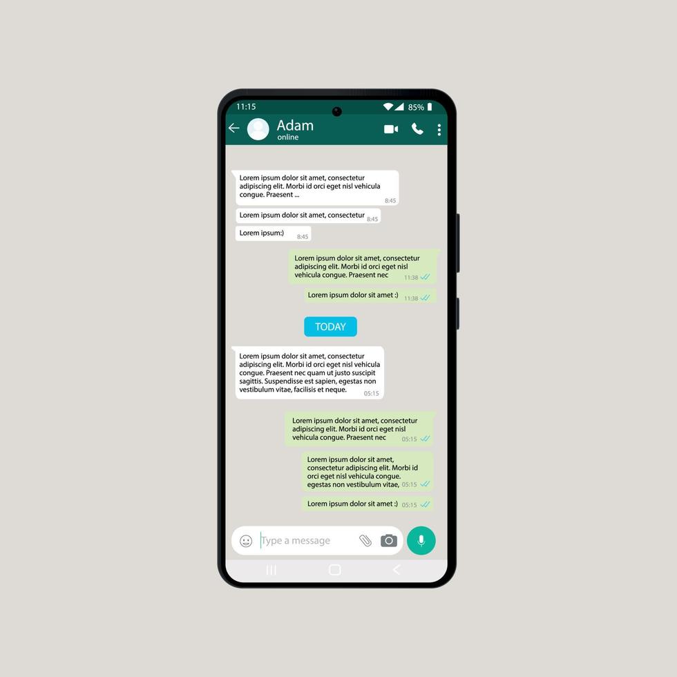 vorlagenschnittstelle whatsapp auf ihrem telefon, smartphone. WhatsApp chatten. vektor