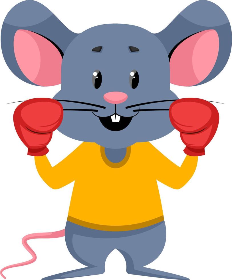 Maus mit Boxhandschuhen, Illustration, Vektor auf weißem Hintergrund.