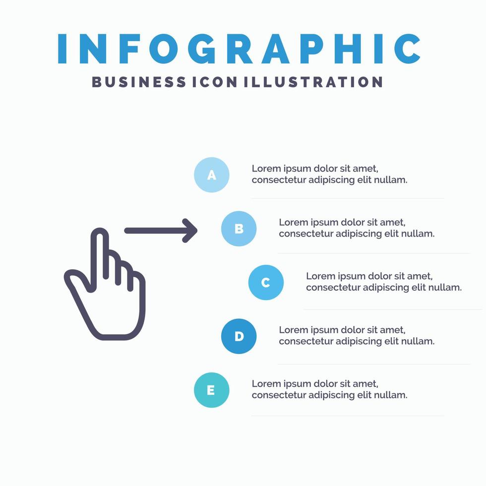 finger gester rätt glida slägga linje ikon med 5 steg presentation infographics bakgrund vektor