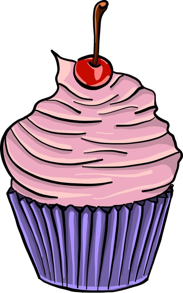 Cupcake mit Kirsche, Illustration, Vektor auf weißem Hintergrund.