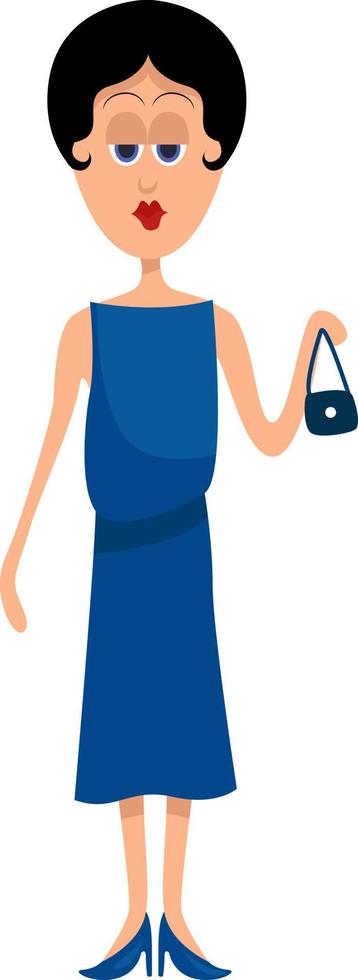 Frau im blauen Kleid, Illustration, Vektor auf weißem Hintergrund