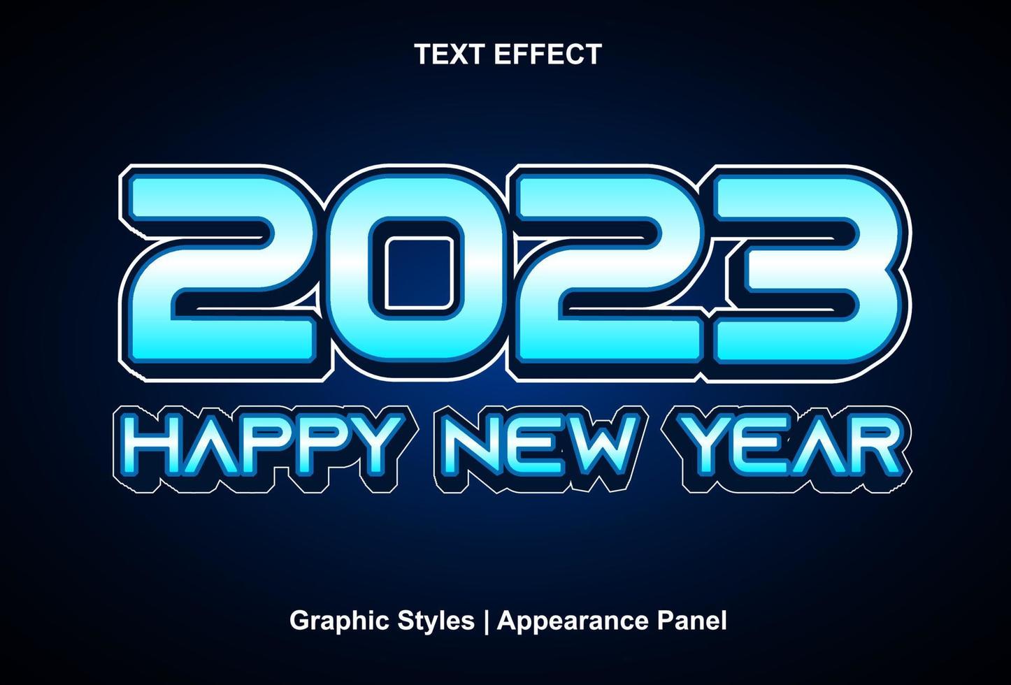 Lycklig ny år 2023 text effekt med grafisk stil och redigerbar. vektor