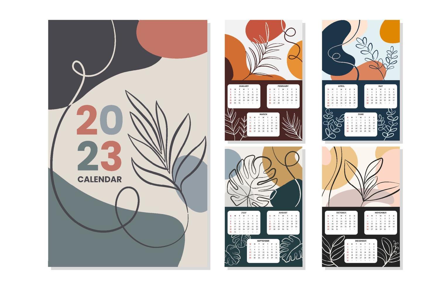 abstraktes Pflanzenkonzept für den Kalender 2023 vektor