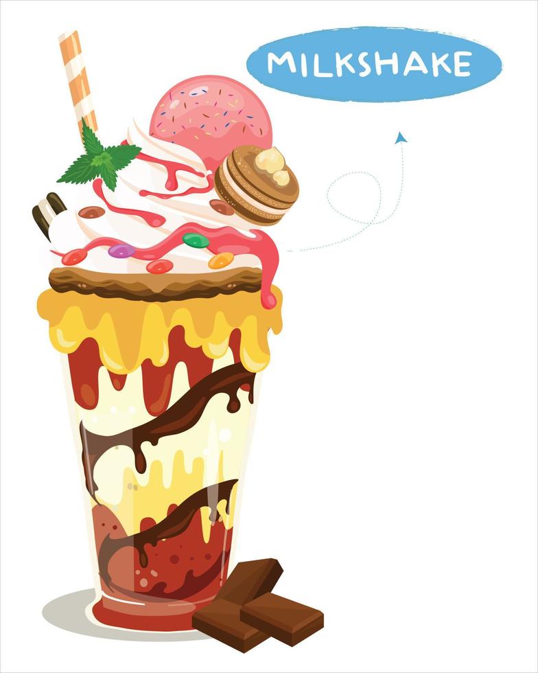 mjölk drycker. vektor illustration. milkshake med jordgubbar, vanilj och choklad är lämplig för använda sig av i de kulinariska fält