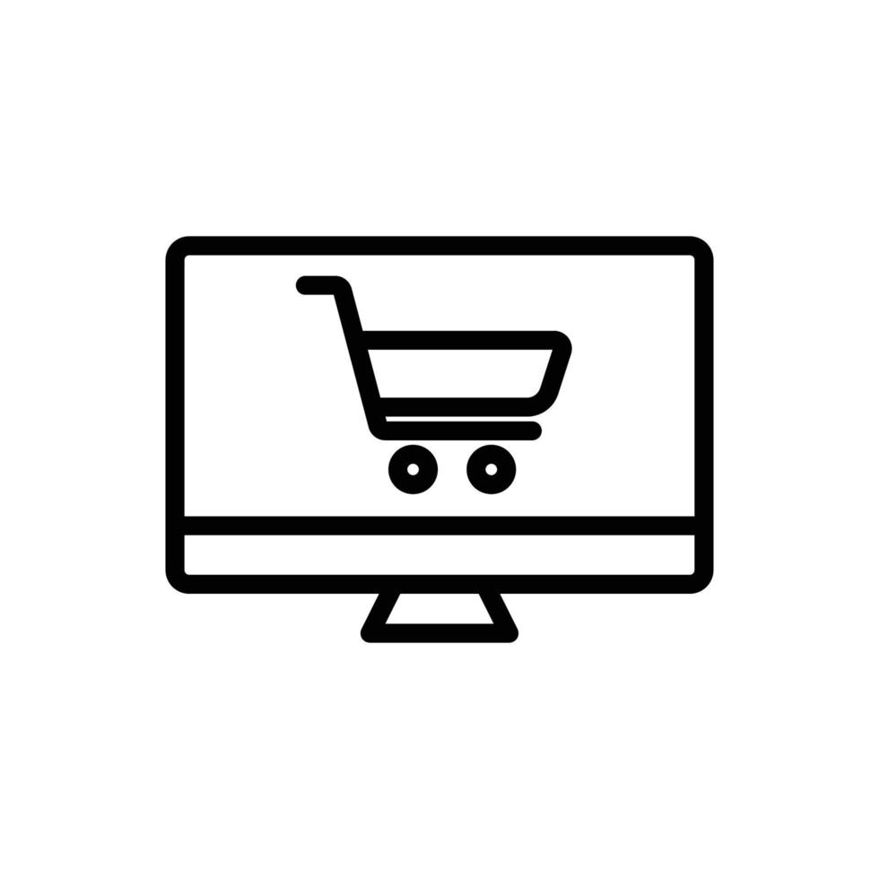 Symbol für Online-Shop-Linie. enthält Monitor mit Einkaufswagen. Symbolillustration im Zusammenhang mit E-Commerce-Shop. einfaches Vektordesign editierbar. pixelgenau bei 32 x 32 vektor