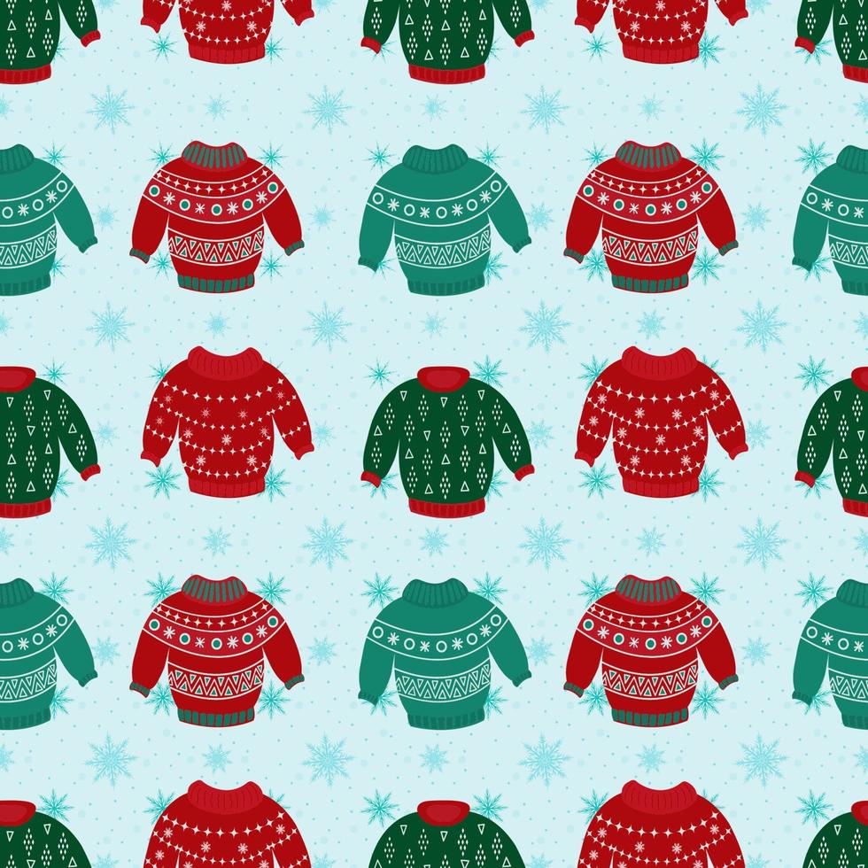 Vektorset von Weihnachtspullovern mit Ornamenten und festlichen Dekorationen. Sammlung von gestrickten Winterpullovern. stilvolles Modedesign. Winterpullover und Pullover. vektor