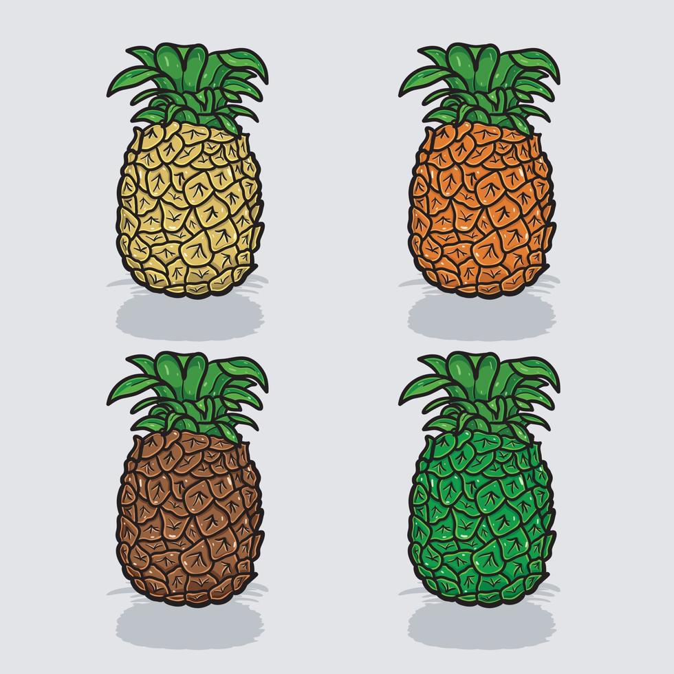 ananas tecknad serie med fyra Färg annorlunda. enkel effekt. vektor