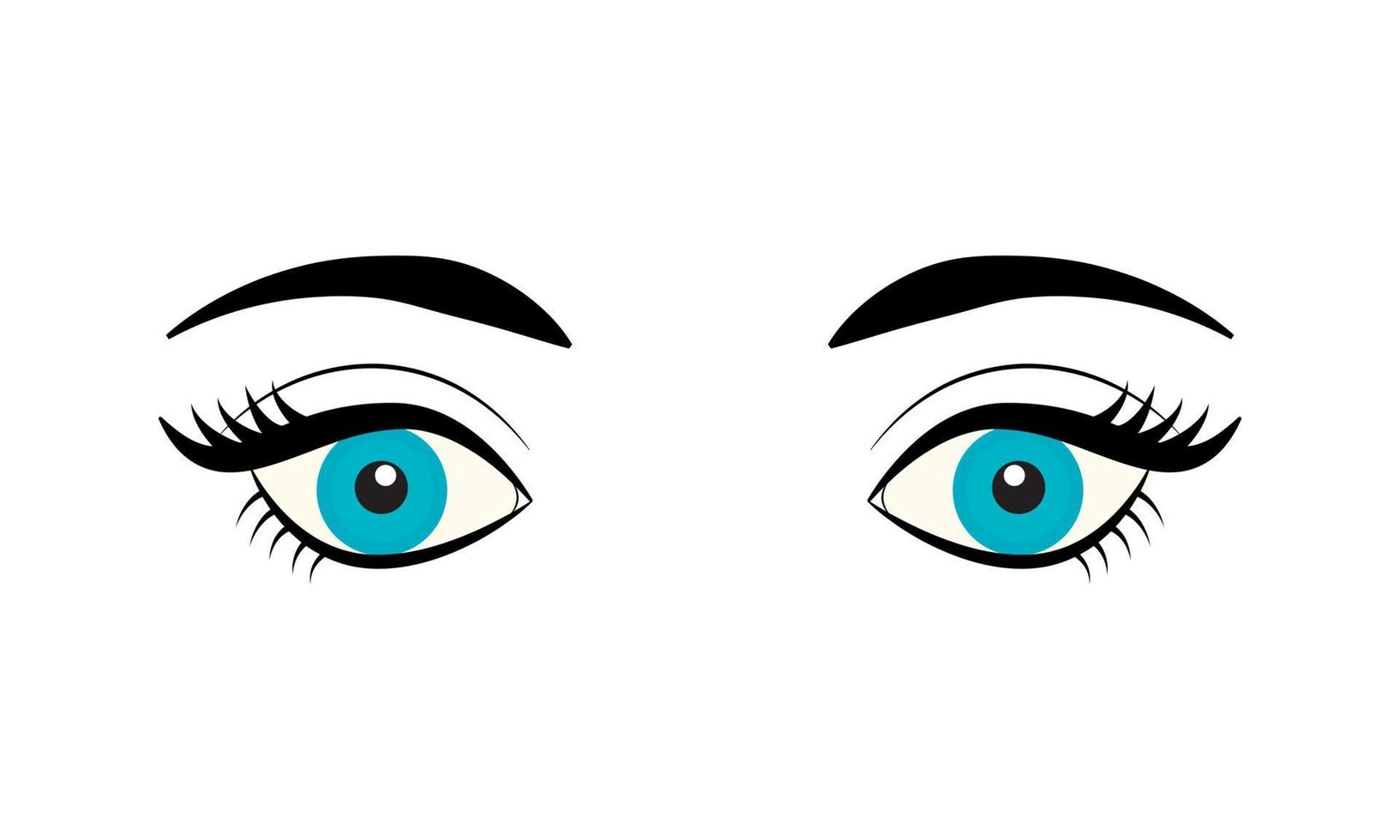 skön blå kvinna öga med ögonfransar och ögonbryn isolerat på vit bakgrund. platt stil logotyp. tecknad serie ögon ikon. vektor illustration för skönhet salonger, kosmetisk butiker, smink konstnärer.