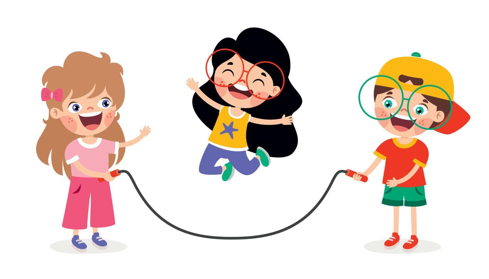 tecknad serie barn spelar Hoppar rep vektor