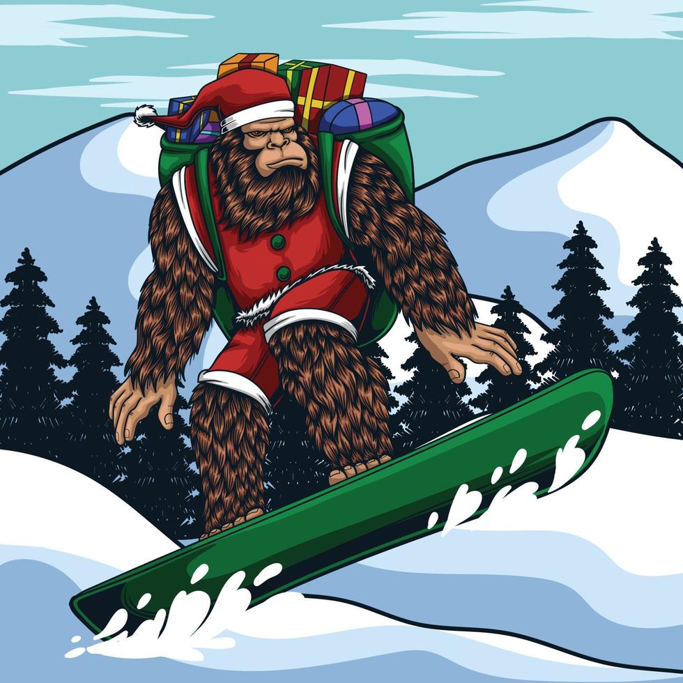 bigfoot, der snowboardvektorillustration spielt vektor