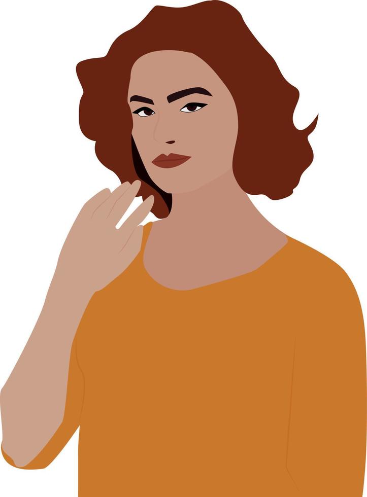 Frau in Orange, Illustration, Vektor auf weißem Hintergrund.