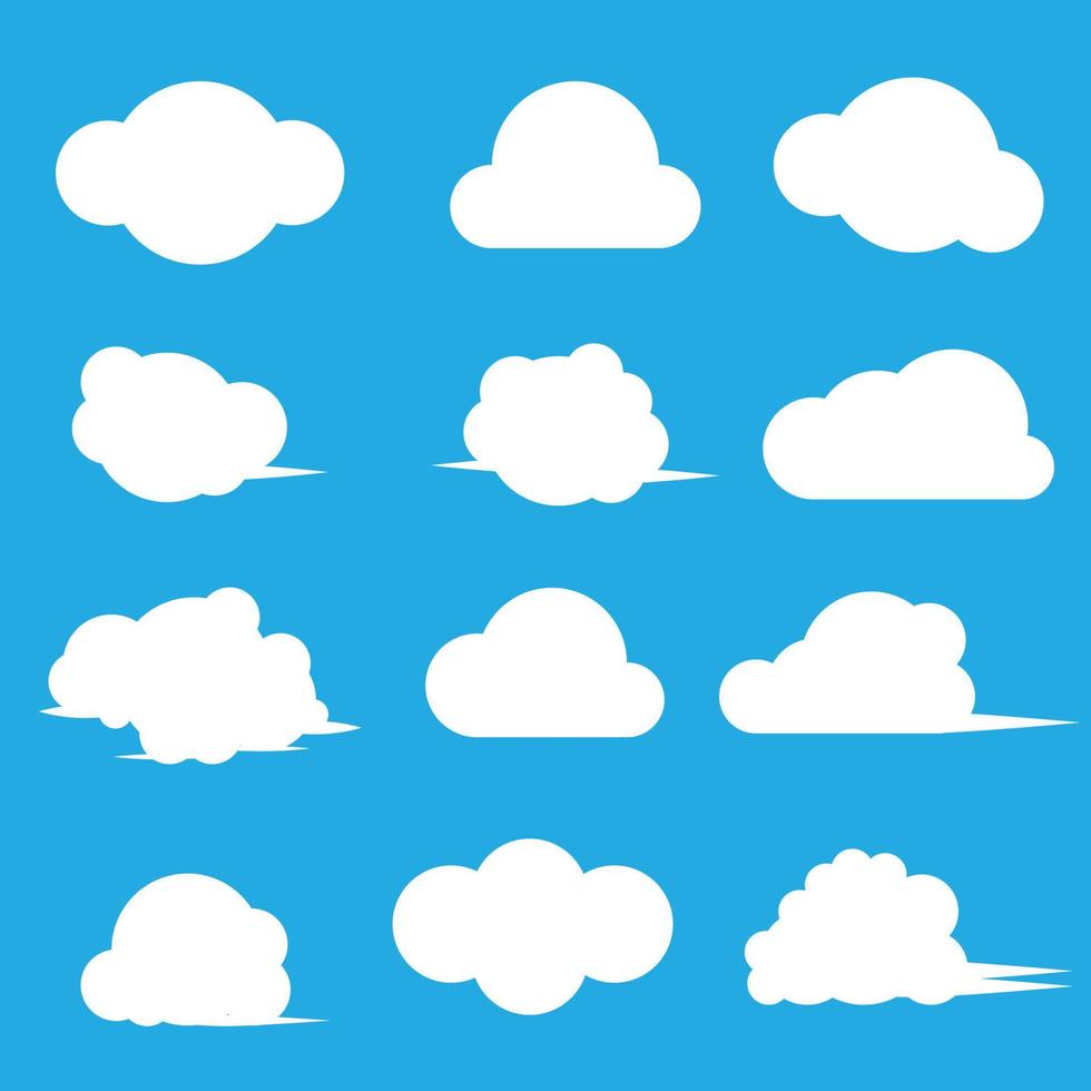 Reihe von Cloud-Icons im flachen Stil isoliert auf blauem Hintergrund. vektor