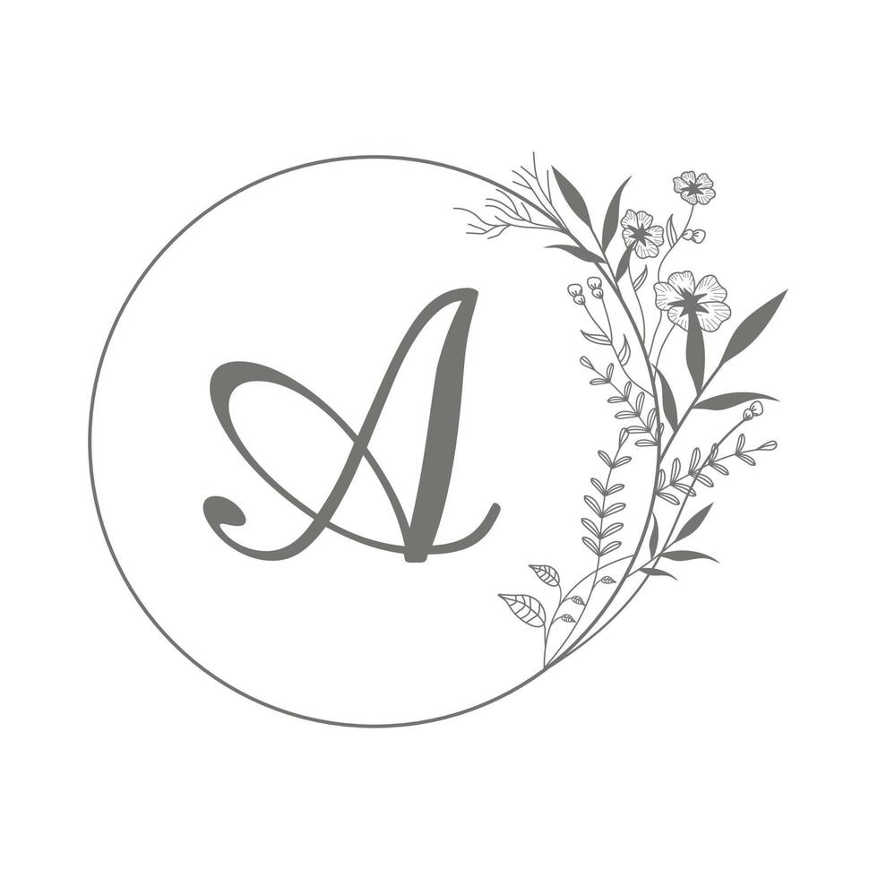 Vektorkreis handgezeichnete florale Logo-Vorlage in einem eleganten und minimalistischen Illustrationsstil. Kreis-Logo-Rahmen. für Abzeichen, Etiketten, Logos und Branding-Geschäftsidentitäten. vektor