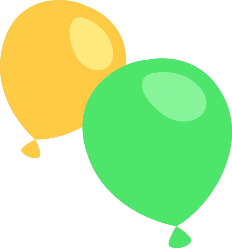 gelbe und grüne Luftballons, Illustration, Vektor auf weißem Hintergrund.