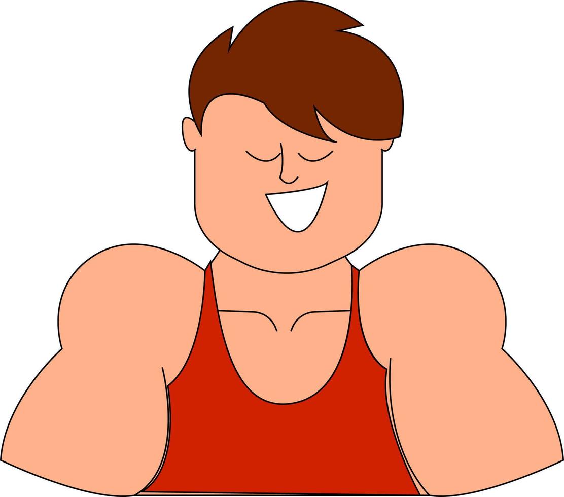 glücklicher Bodybuilder, Illustration, Vektor auf weißem Hintergrund.