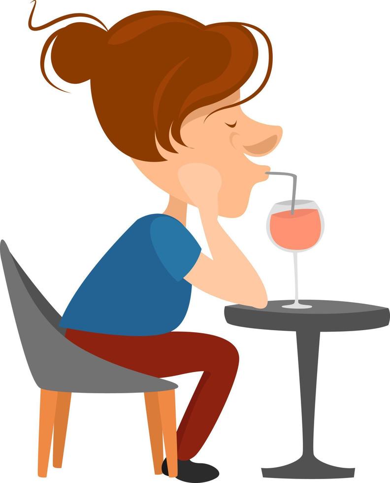 Frau im Café, Illustration, Vektor auf weißem Hintergrund