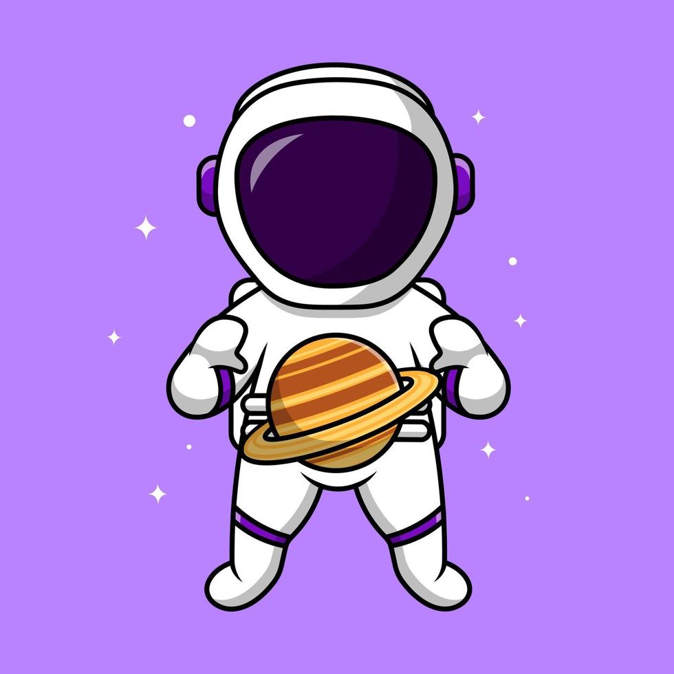 söt astronaut flytande med saturn planet tecknad serie vektor ikoner illustration. platt tecknad serie begrepp. lämplig för några kreativ projekt.