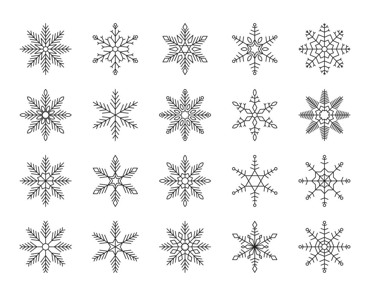 Sammlung von Symbolen für Schneeflockenlinien. vektor