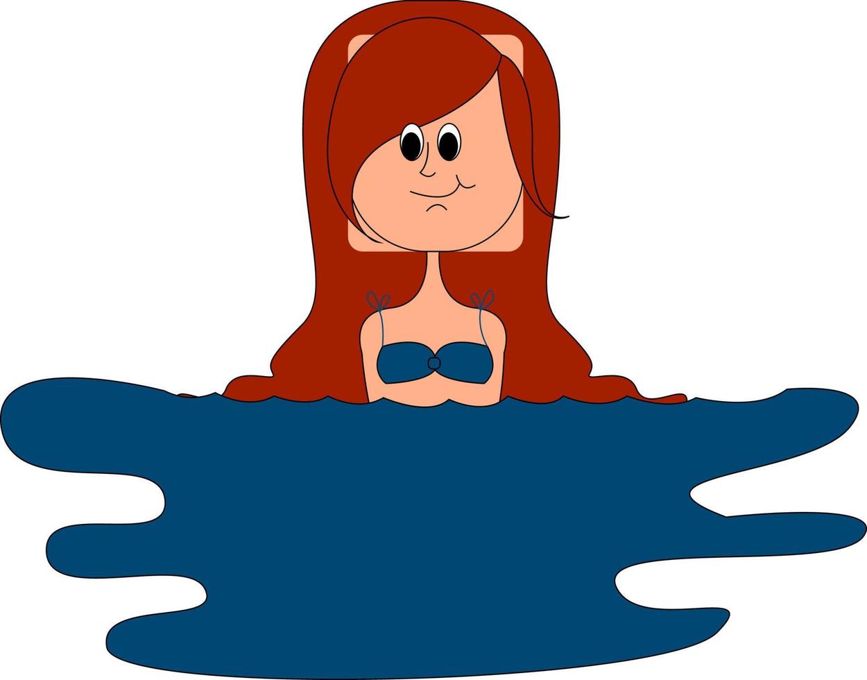 Mädchen trägt einen blauen Badeanzug, Illustration, Vektor auf weißem Hintergrund.