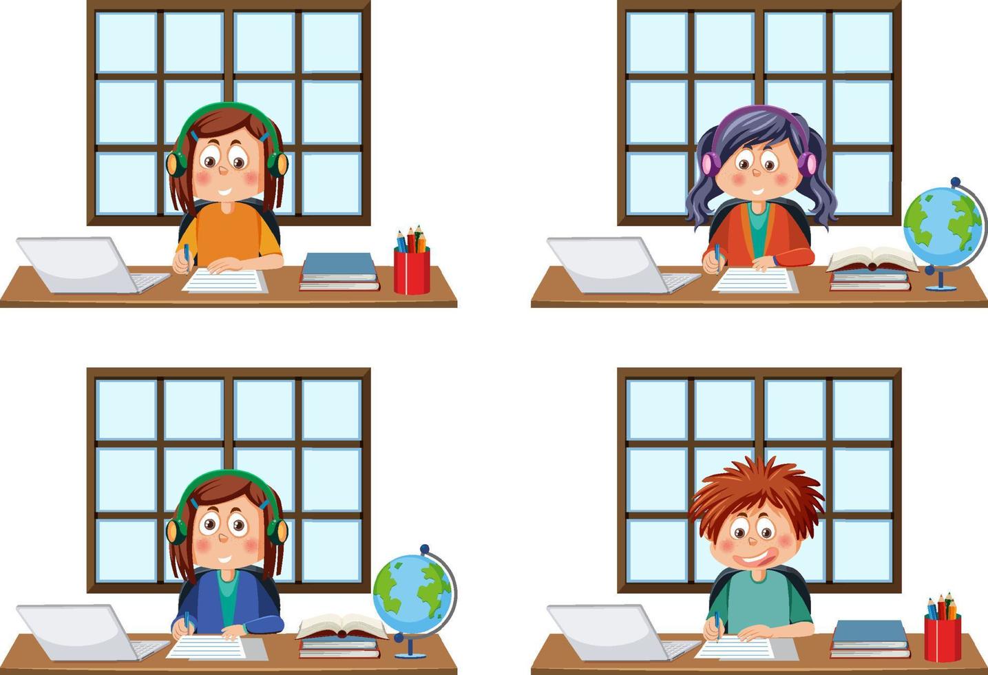 uppsättning av annorlunda barn använder sig av bärbar dator vektor