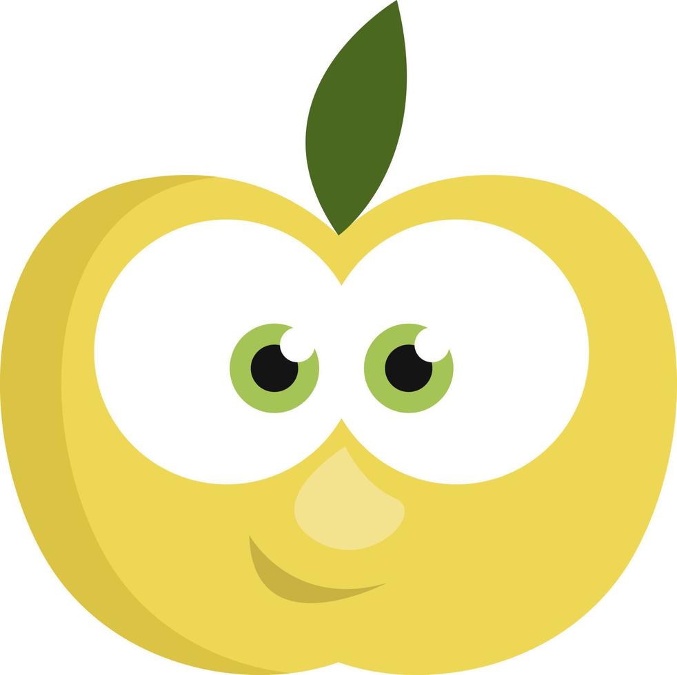 Gelber Apfel mit Augen, Illustration, Vektor auf weißem Hintergrund.