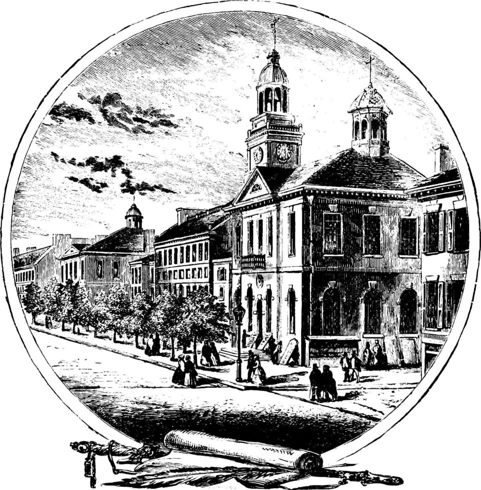 oberoende hall, årgång illustration. vektor