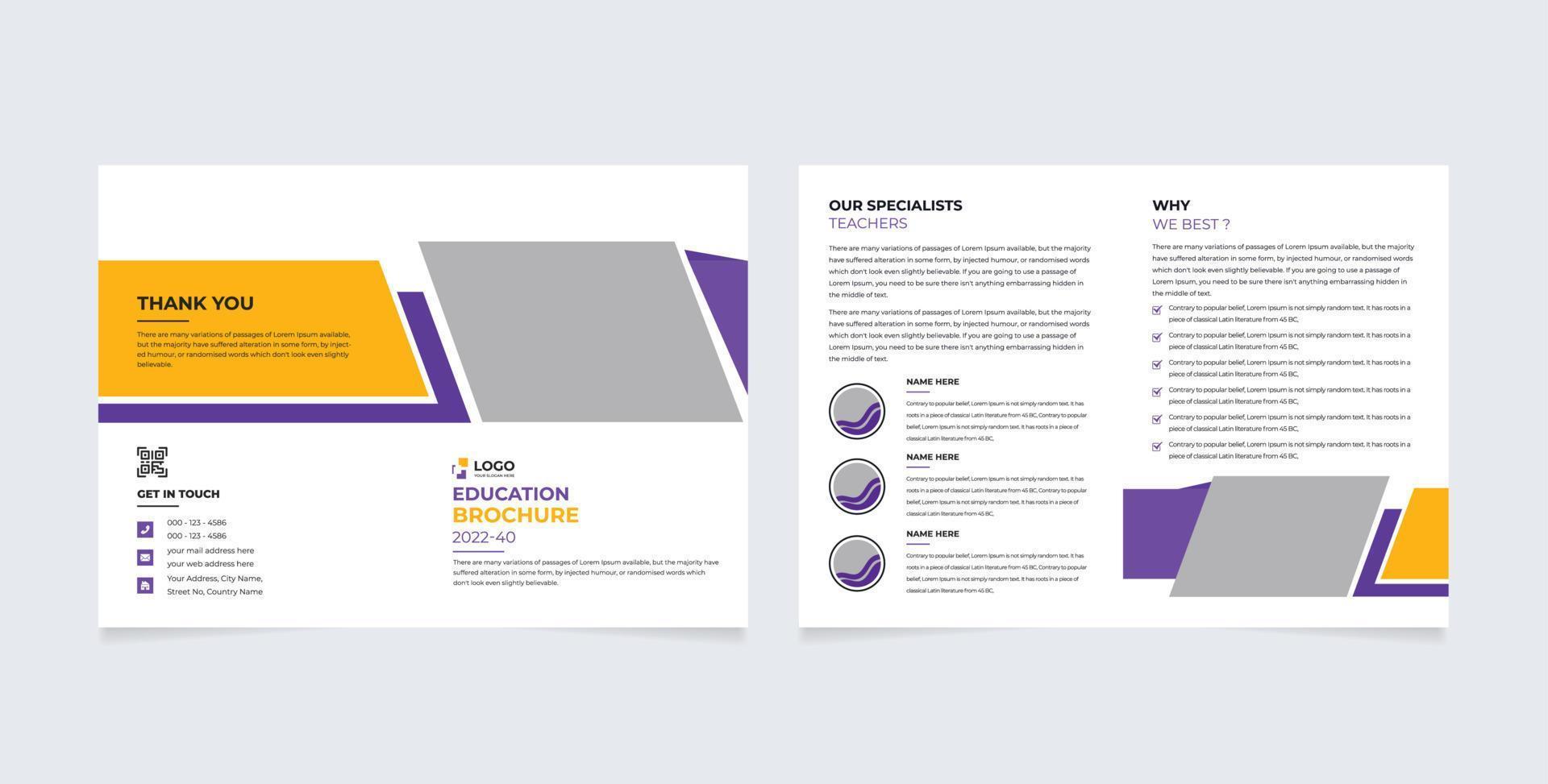 4 sidor utbildning broschyr med modern abstrakt design. använda sig av för skola, högskola, universitet, marknadsföring, tryck, årlig Rapportera och företag presentationer vektor
