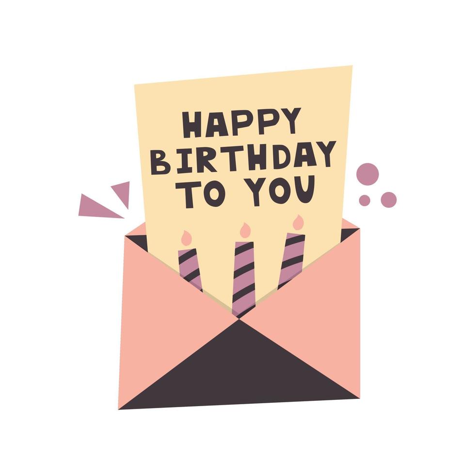 kuvert med en brev. Lycklig födelsedag typografisk vektor design för hälsning kort, födelsedag kort, inbjudan kort. platt stil.