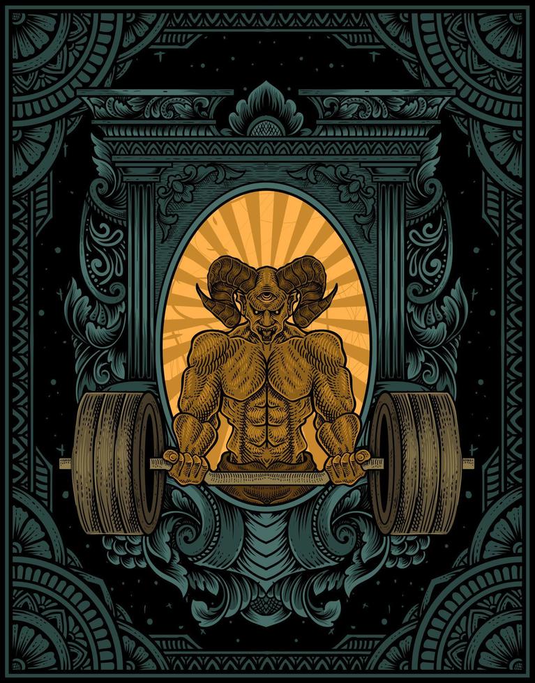illustration demon bodybuilder gym fitness vektor