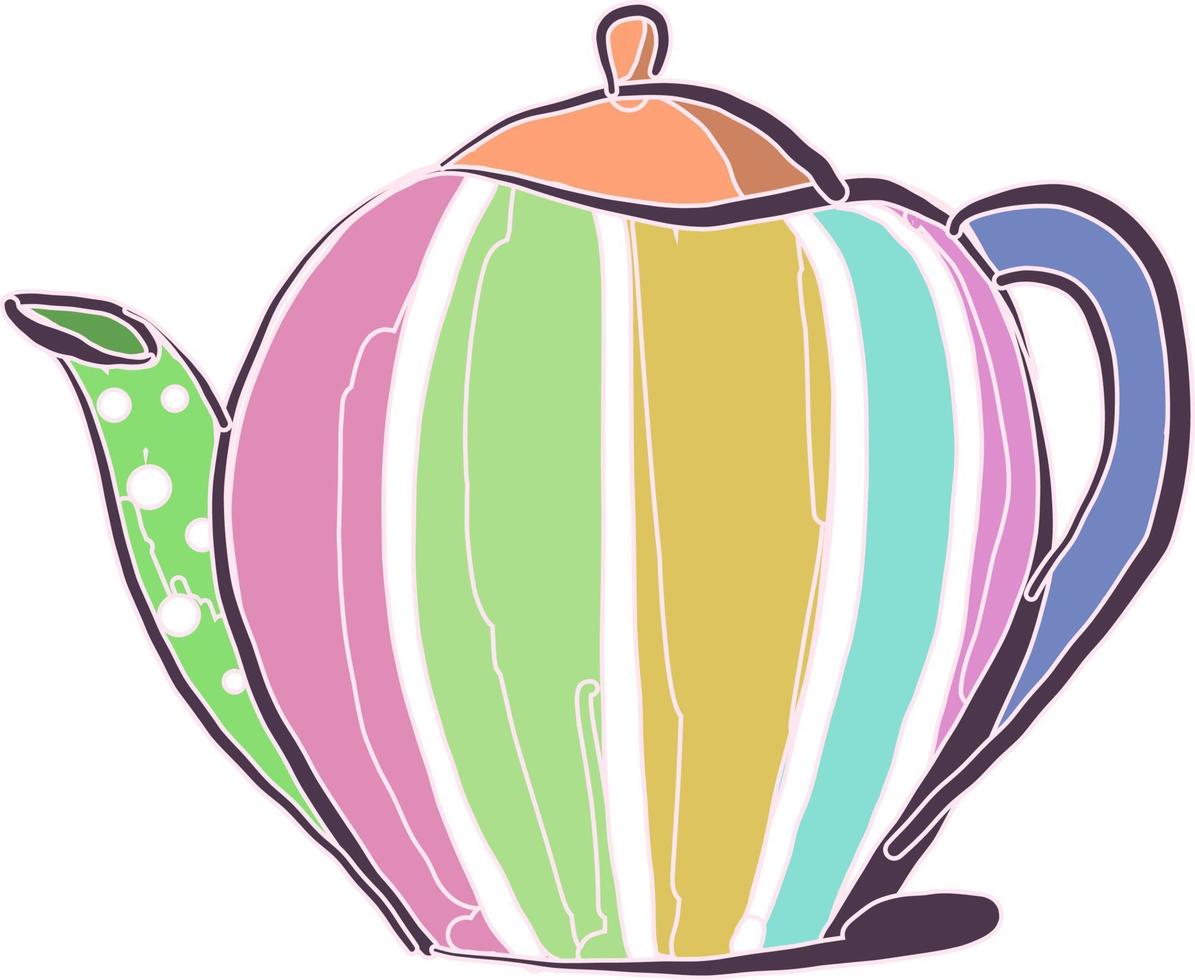 mehrfarbige Teekanne, Illustration, Vektor auf weißem Hintergrund