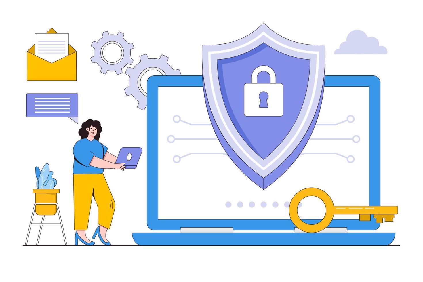 flaches cybersicherheitskonzept. minimale Vektorillustration des Entwurfsdesignstils für Zielseite, Webbanner, Infografiken, Heldenbilder vektor