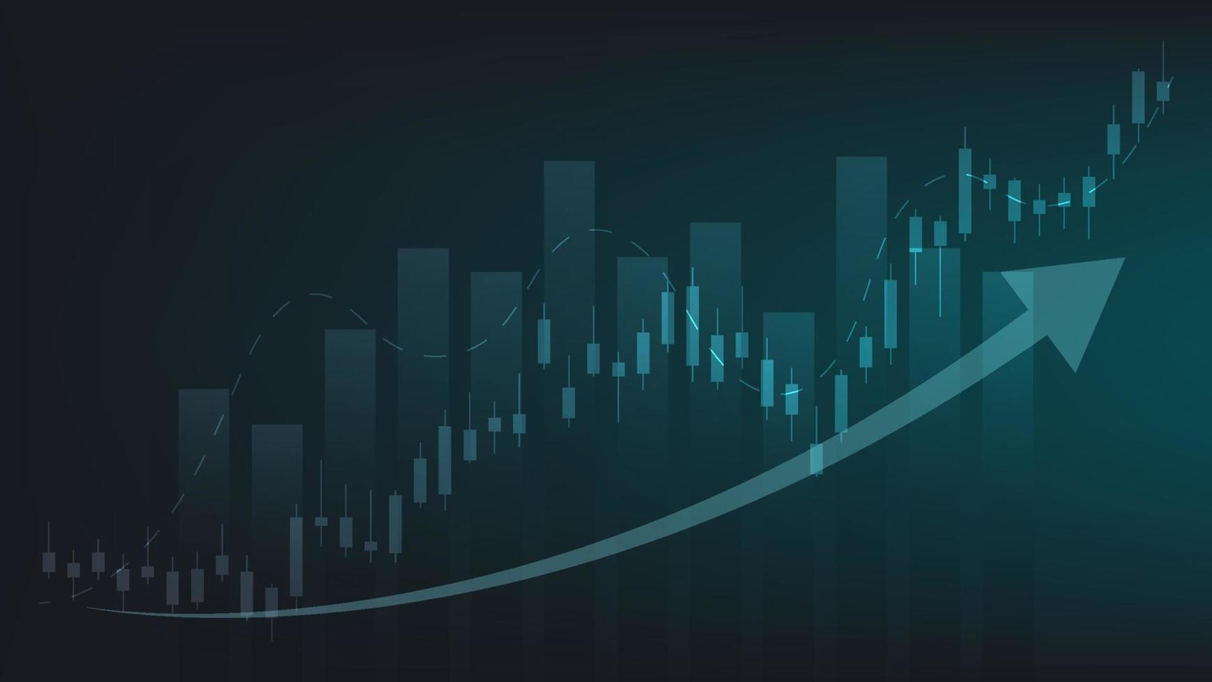 Finanzen und betriebswirtschaftlicher Hintergrund. Balkendiagramm und Candlestick-Diagramm zeigen den Börsenhandelspreis vektor