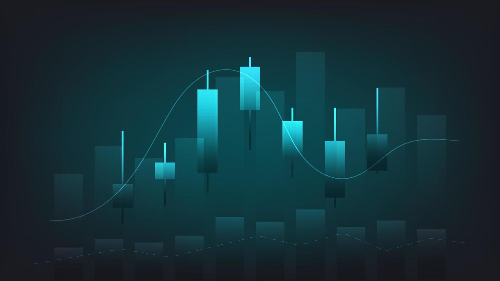 Finanzen und betriebswirtschaftlicher Hintergrund. Balkendiagramm und Candlestick-Diagramm zeigen den Börsenhandelspreis vektor