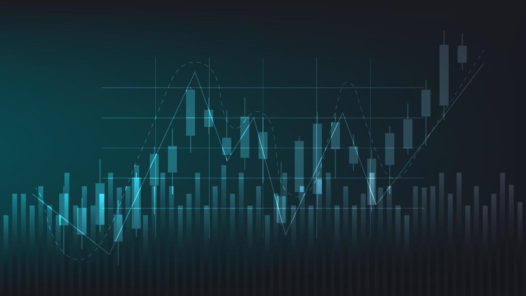 Finanzen und betriebswirtschaftlicher Hintergrund. Balkendiagramm und Candlestick-Diagramm zeigen den Börsenhandelspreis vektor